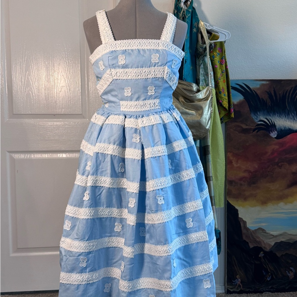 Barbie x Unique Vintage Light Blue/White Dress